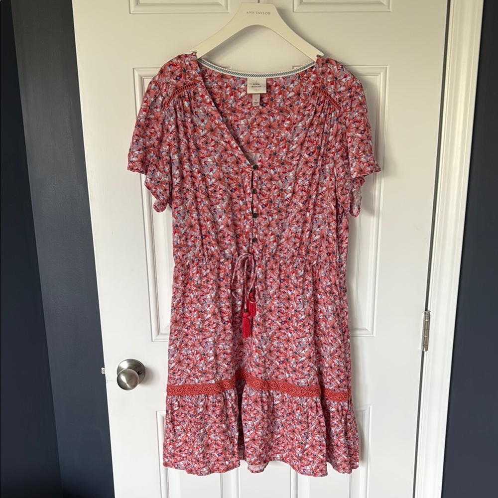 Floral Red, White, and Blue Button-Down Dress